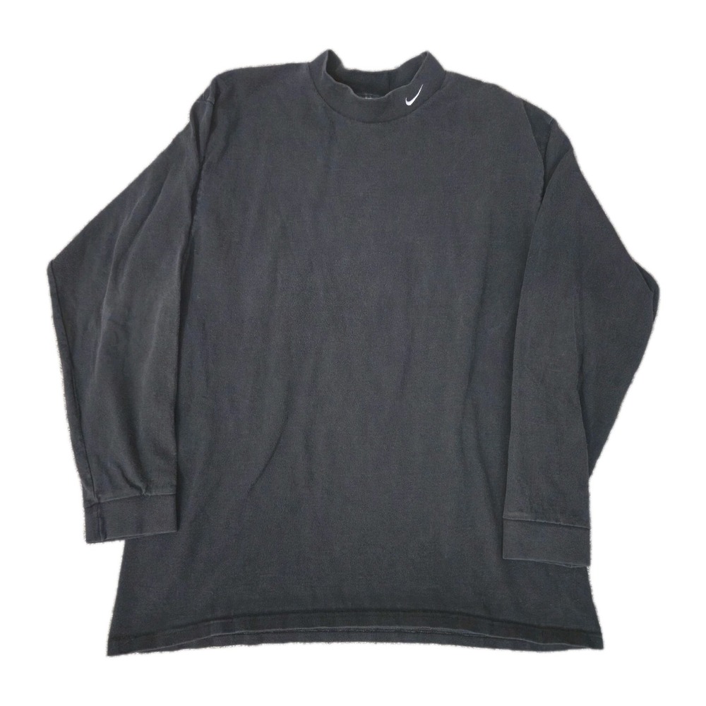 Vintage Nike Shirt Mens L Black Embroidered Swoosh Mock Neck Pullover Y2K 90s